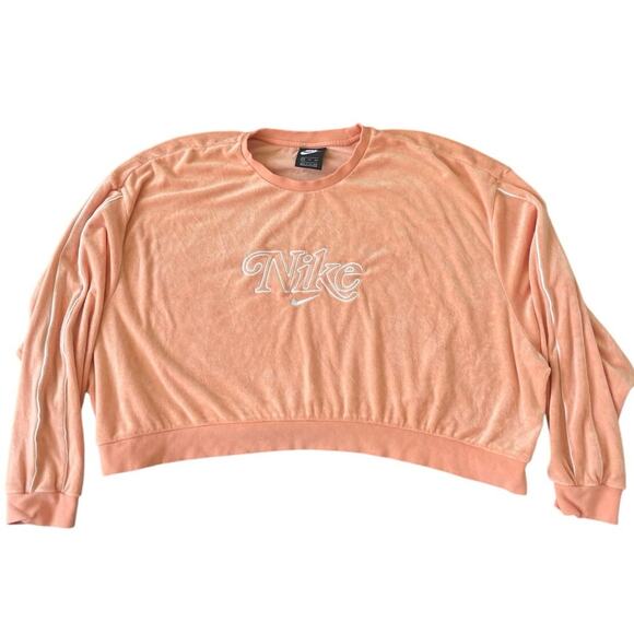 Nike Sweatshirt Cropped French Terry Retro Sz Xl Peach white Athletic Athleisure - Picture 9 of 13